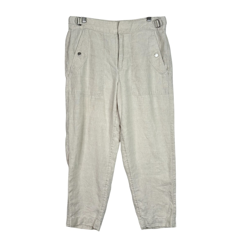 Athleta Voyager Linen Pants Women Petite Size 8P Beige 100% Linen Utility 25"